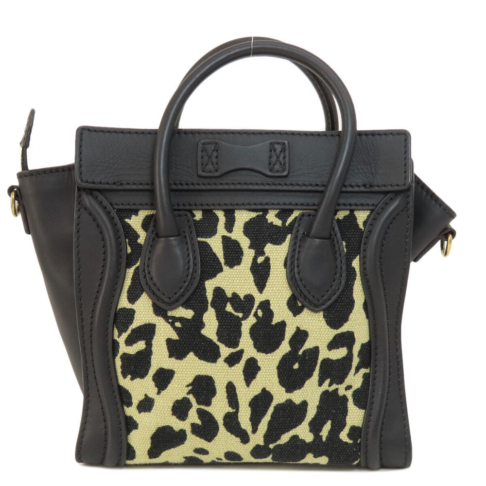 Celine Canvas Calfskin Luggage Handbag Leopard Black